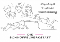 Zeichnung Hundeführer stolpert über Schleppleine