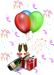 Geschenk, Luftballons und Sektflasche